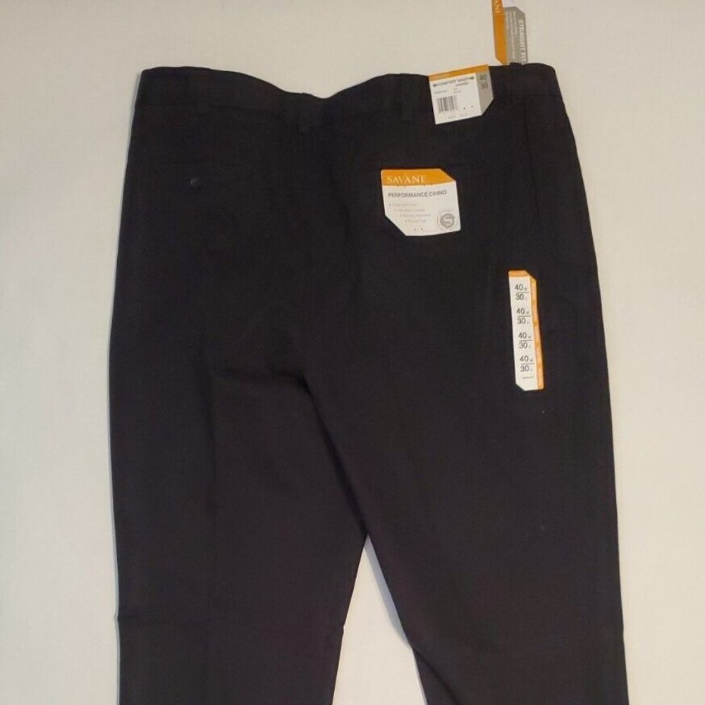 Savane Straight Fit Pants Big Mens 40x30 Comfort Waist Black Pleated Chino NEW